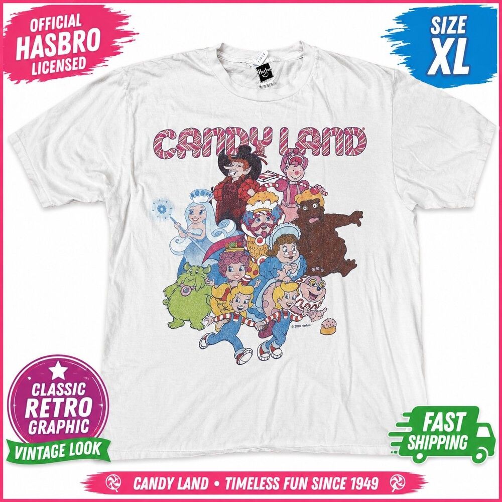 Candy Land Hasbro Graphic T Shirt Adult XL White 2020 Licensed Retro Board Game